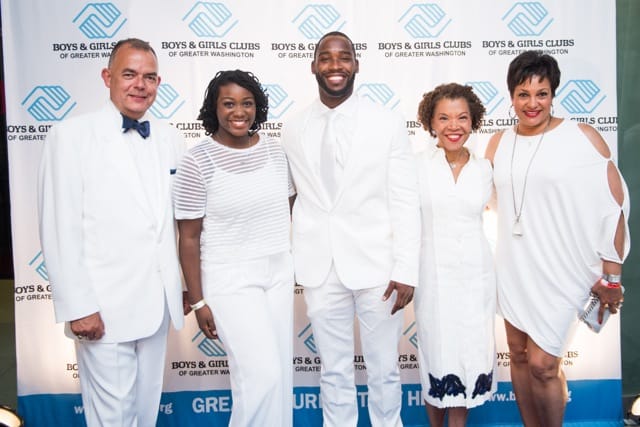 Paul Alagero, BGCGW Youth Of The Year Ayanna Holmes, Washington Redskins Wide Receiver and event host Pierre Garçon, BGCGW President Pandit F. Wright, BGCGW Board Chair Debbi Jarvis